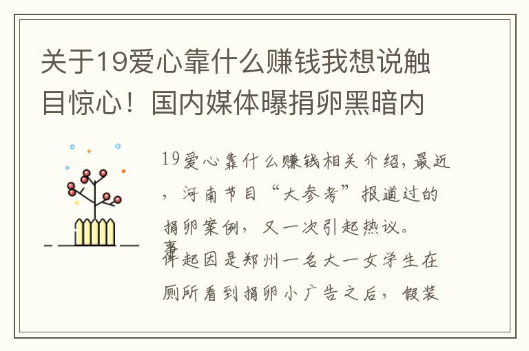 关于19爱心靠什么赚钱我想说触目惊心！国内媒体曝捐卵黑暗内幕，女孩被当成商品，给钱随便挑