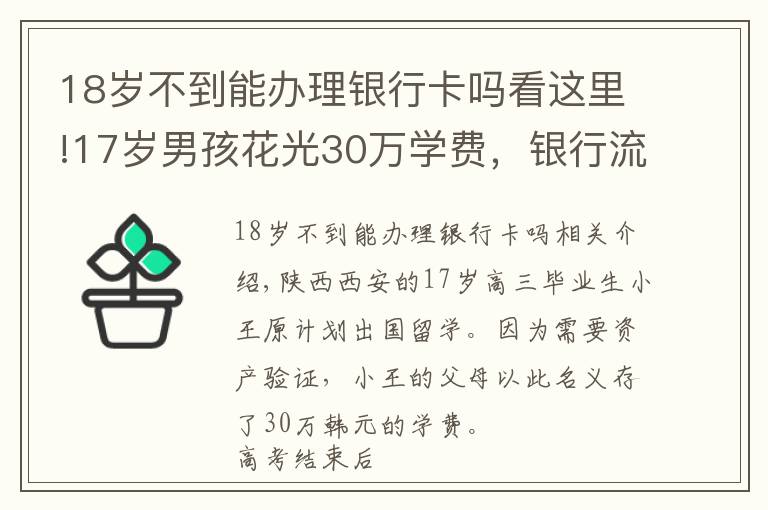 18岁不到能办理银行卡吗看这里!17岁男孩花光30万学费，银行流水曝光：有些事，你不告诉孩子，他永远不懂