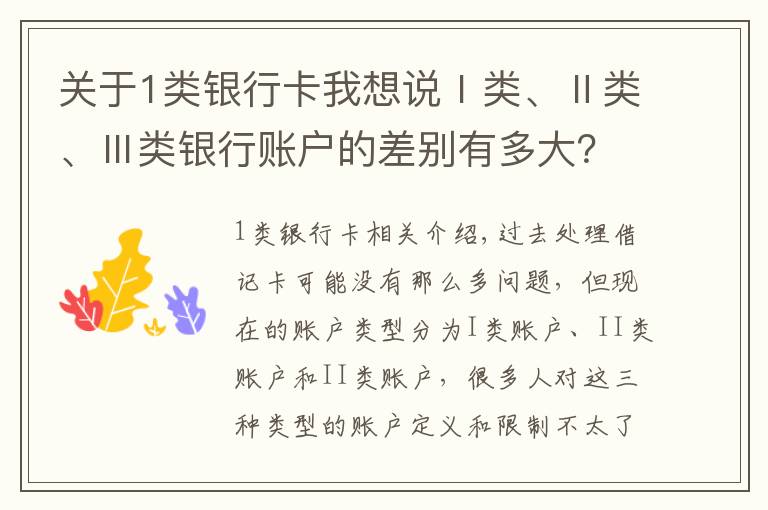 关于1类银行卡我想说Ⅰ类、Ⅱ类、Ⅲ类银行账户的差别有多大？这类账户日限2000元