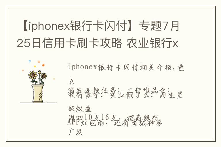 【iphonex银行卡闪付】专题7月25日信用卡刷卡攻略 农业银行x苏宁手机 满300享8折