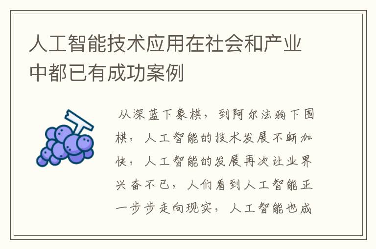 人工智能技术应用在社会和产业中都已有成功案例