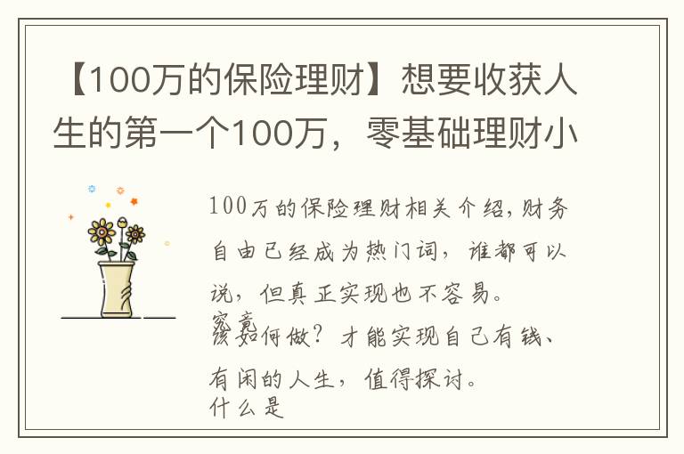 【100万的保险理财】想要收获人生的第一个100万，零基础理财小白，只需要这样做