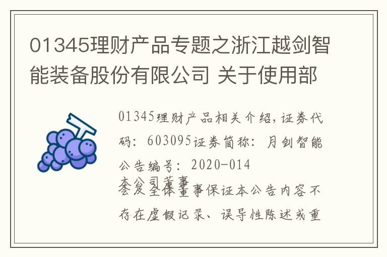 01345理财产品专题之浙江越剑智能装备股份有限公司 关于使用部分暂时闲置募集资金进行现金管理的进展公告