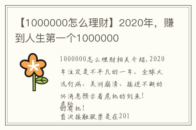 【1000000怎么理财】2020年，赚到人生第一个1000000