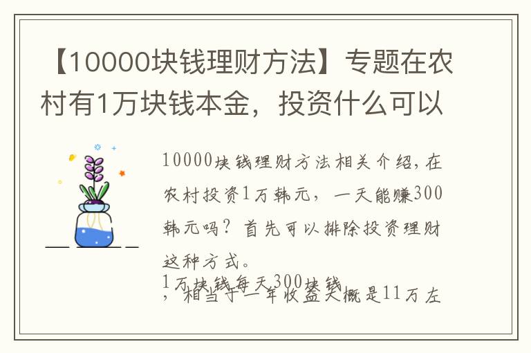 【10000块钱理财方法】专题在农村有1万块钱本金，投资什么可以做到日收入300元？