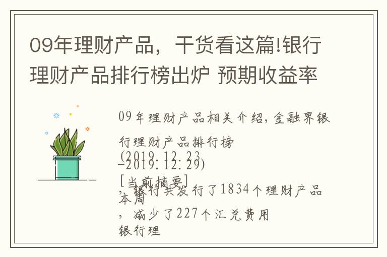 09年理财产品，干货看这篇!银行理财产品排行榜出炉 预期收益率排名前十的产品都有哪些？