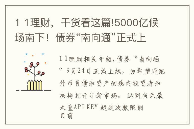 1 1理财，干货看这篇!5000亿候场南下！债券“南向通”正式上线，1元起买的理财也来了，南向掘金开启？#热点复盘#