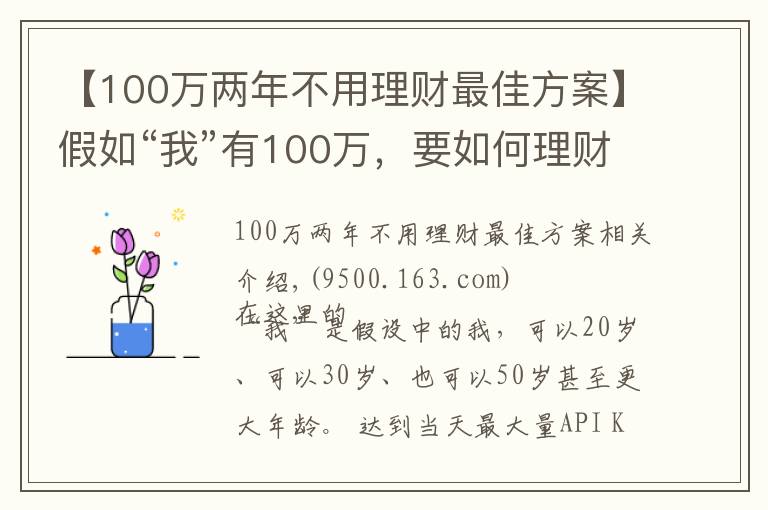 【100万两年不用理财最佳方案】假如“我”有100万，要如何理财？