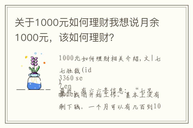 关于1000元如何理财我想说月余1000元，该如何理财？