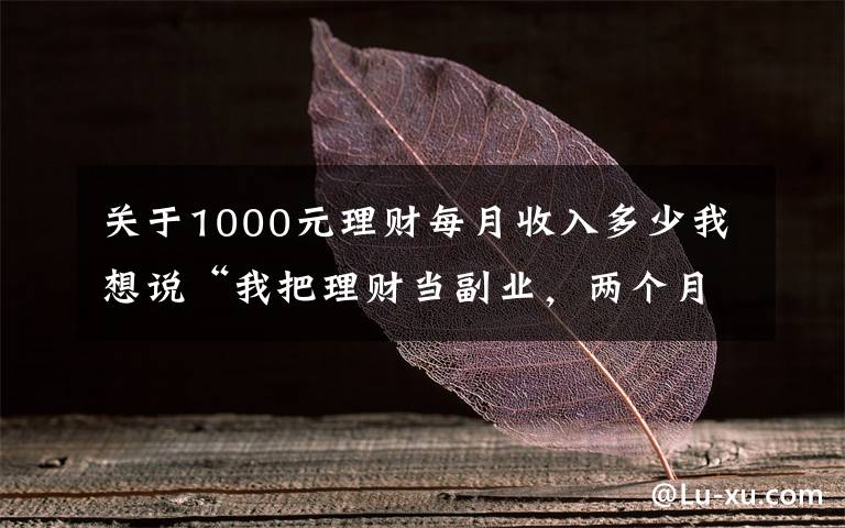 关于1000元理财每月收入多少我想说“我把理财当副业，两个月赚了3W块”