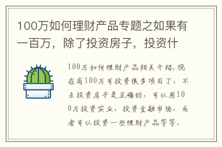 100万如何理财产品专题之如果有一百万，除了投资房子，投资什么是最好的？