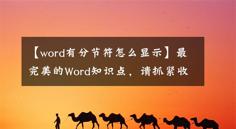 【word有分节符怎么显示】最完美的Word知识点，请抓紧收藏