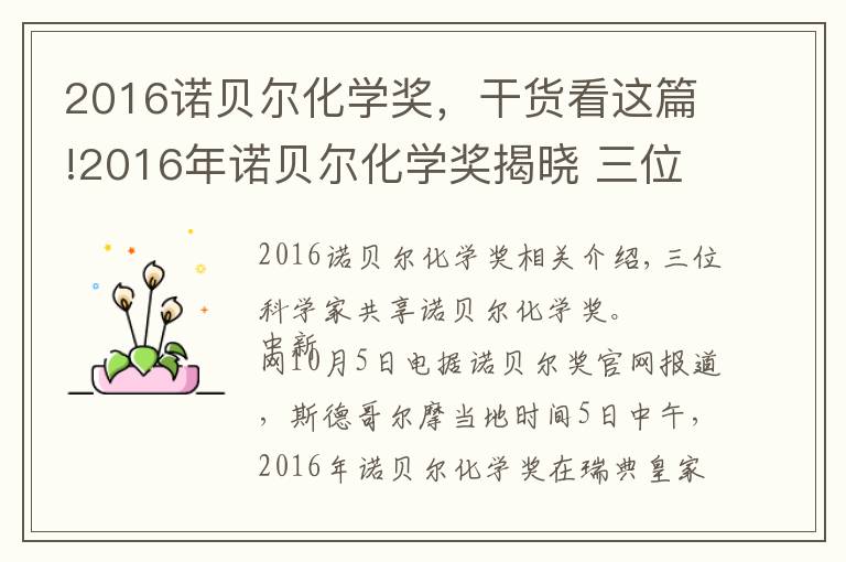 2016诺贝尔化学奖，干货看这篇!2016年诺贝尔化学奖揭晓 三位科学家分享奖项