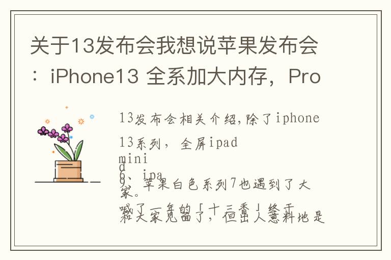 关于13发布会我想说苹果发布会：iPhone13 全系加大内存，Pro 独享高刷，价格真十三香