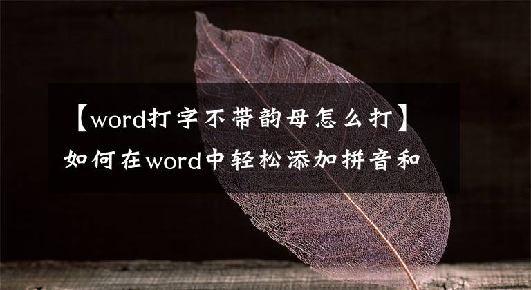 【word打字不带韵母怎么打】如何在word中轻松添加拼音和音调？我会和大家分享。