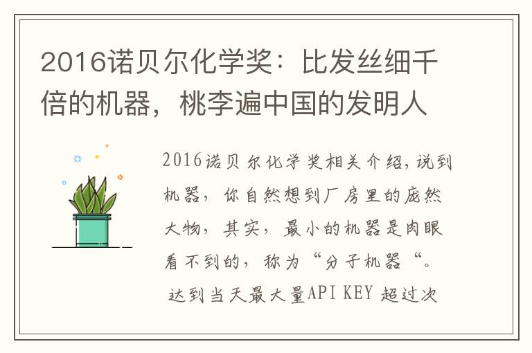 2016诺贝尔化学奖：比发丝细千倍的机器，桃李遍中国的发明人