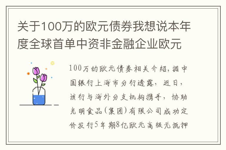 关于100万的欧元债券我想说本年度全球首单中资非金融企业欧元债券项目成功发行