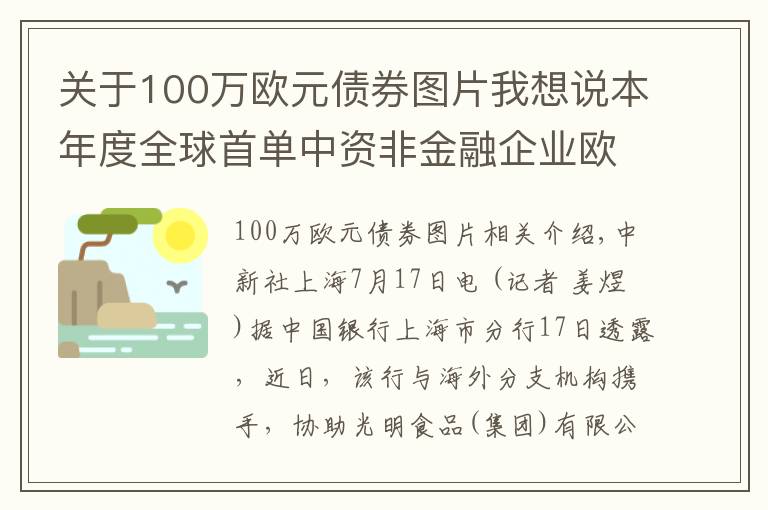 关于100万欧元债券图片我想说本年度全球首单中资非金融企业欧元债券项目成功发行