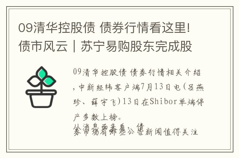 09清华控股债 债券行情看这里!债市风云｜苏宁易购股东完成股份过户 紫光集团被申请重整