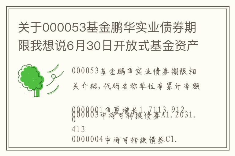 关于000053基金鹏华实业债券期限我想说6月30日开放式基金资产净值日报表