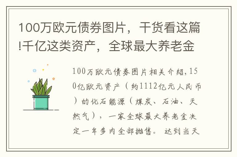 100万欧元债券图片，干货看这篇!千亿这类资产，全球最大养老金决定全卖了