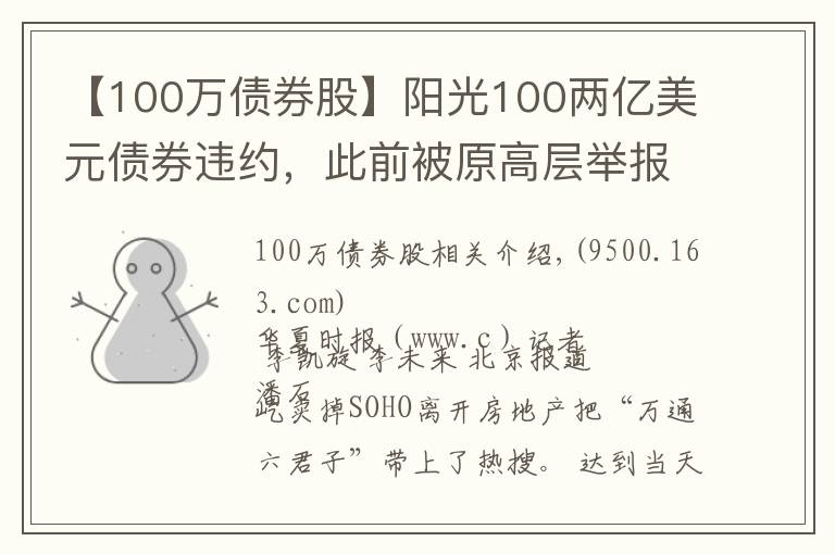 【100万债券股】阳光100两亿美元债券违约，此前被原高层举报19.8亿元贷款不合规「企业观察」