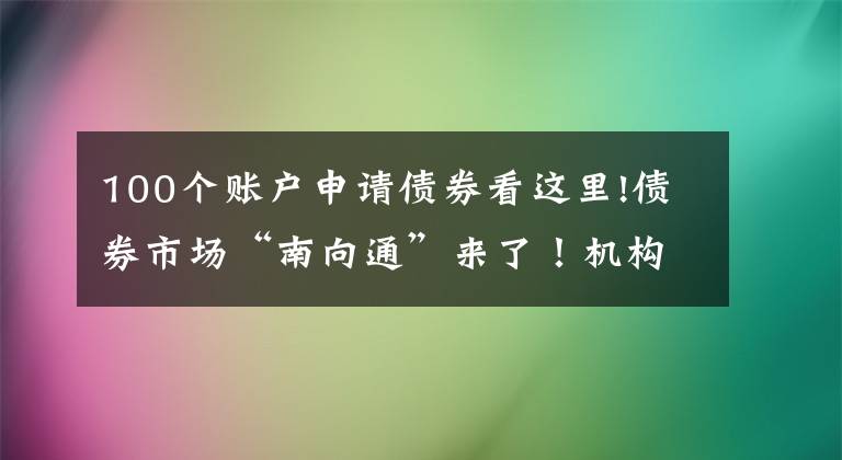 100个账户申请债券看这里!债券市场“南向通”来了！机构投资者迎“出海”新通道