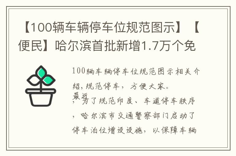 【100辆车辆停车位规范图示】【便民】哈尔滨首批新增1.7万个免费车位公示！