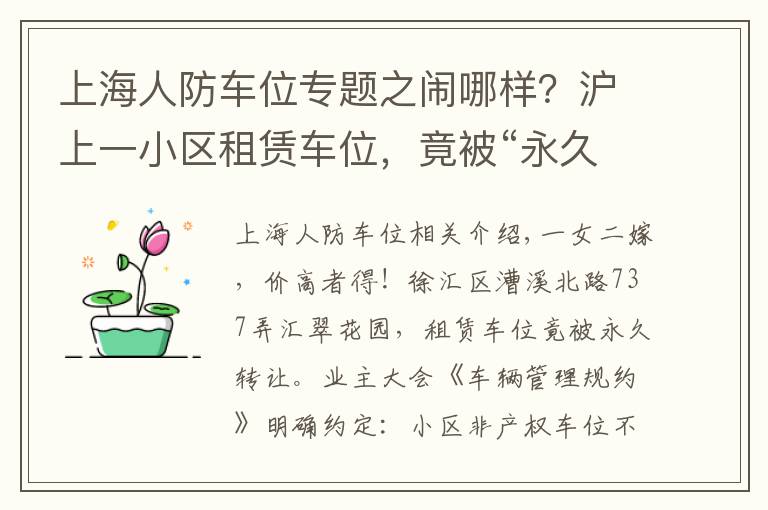 上海人防车位专题之闹哪样？沪上一小区租赁车位，竟被“永久转让”！还“一女二嫁”增停车矛盾！居民们炸锅了