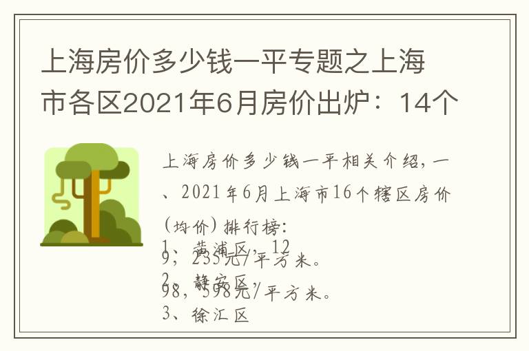 上海房价多少钱一平专题之上海市各区2021年6月房价出炉：14个市辖区又上涨了