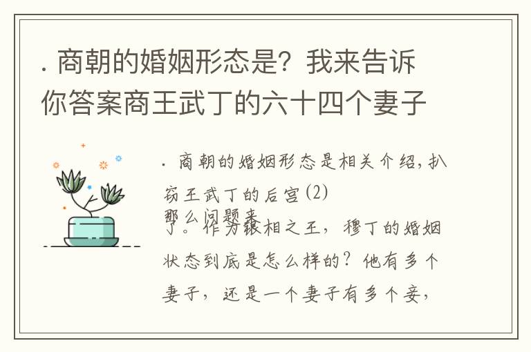 . 商朝的婚姻形态是？我来告诉你答案商王武丁的六十四个妻子都是从哪儿来的？