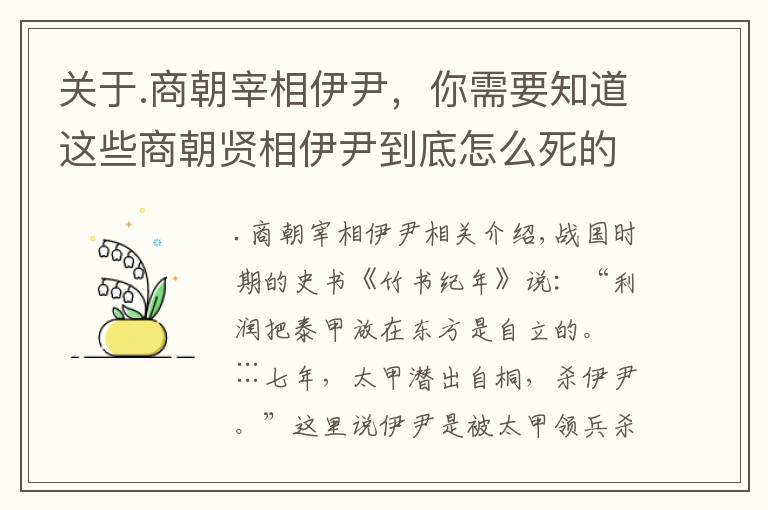 关于.商朝宰相伊尹，你需要知道这些商朝贤相伊尹到底怎么死的：揭秘伊尹死因之谜