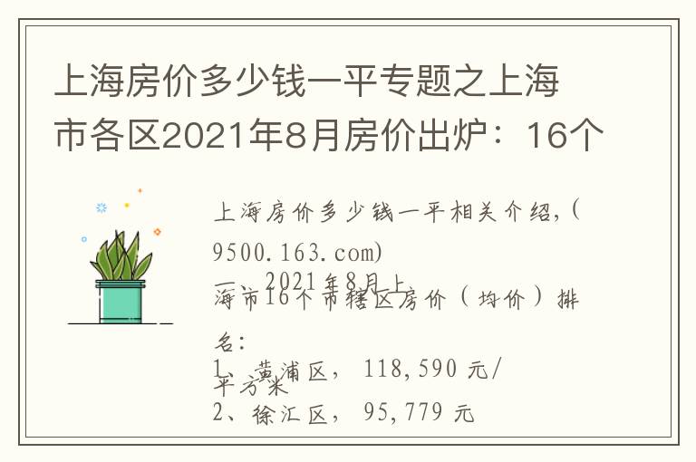 上海房价多少钱一平专题之上海市各区2021年8月房价出炉：16个市辖区全都下跌了
