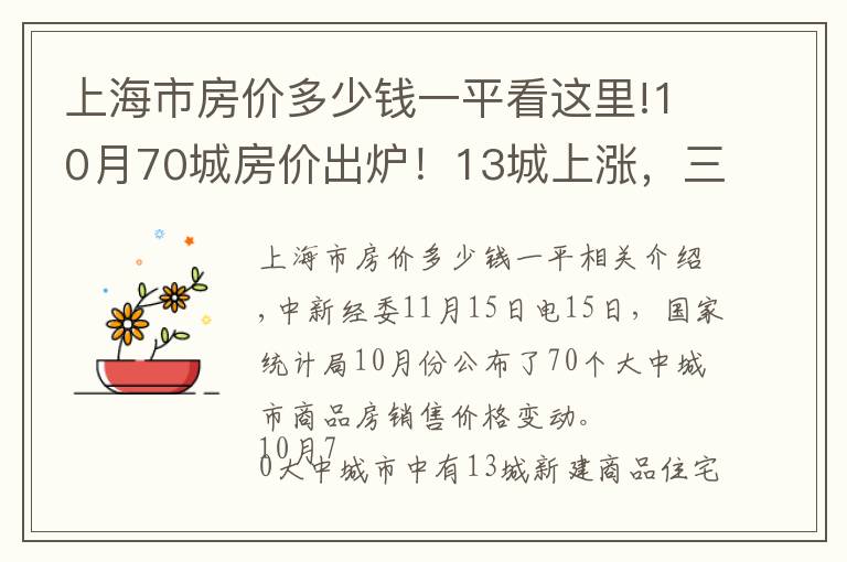 上海市房价多少钱一平看这里!10月70城房价出炉！13城上涨，三亚环比涨0.8%领跑