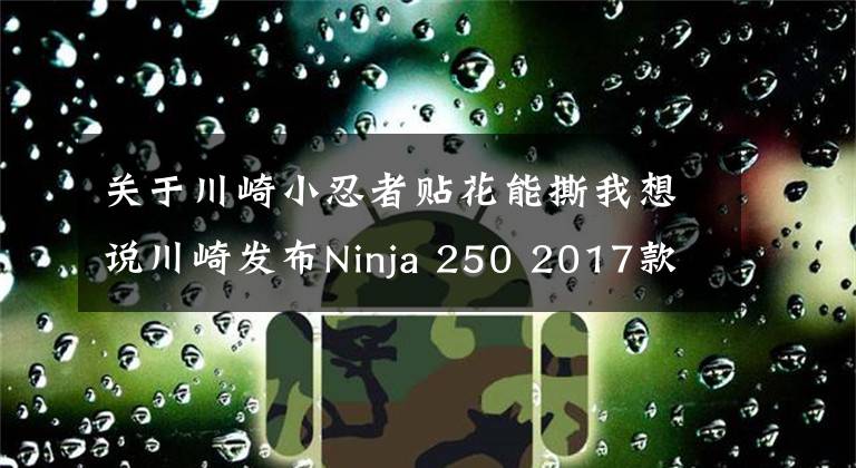 关于川崎小忍者贴花能撕我想说川崎发布Ninja 250 2017款配色