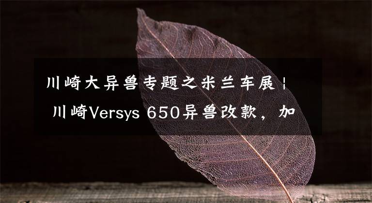 川崎大异兽专题之米兰车展 | 川崎Versys 650异兽改款，加入牵引力控制、全彩液晶仪表