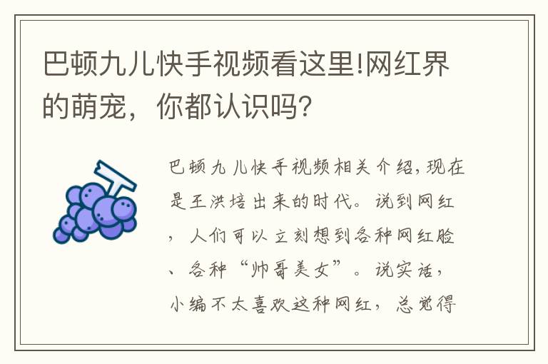 巴顿九儿快手视频看这里!网红界的萌宠，你都认识吗？