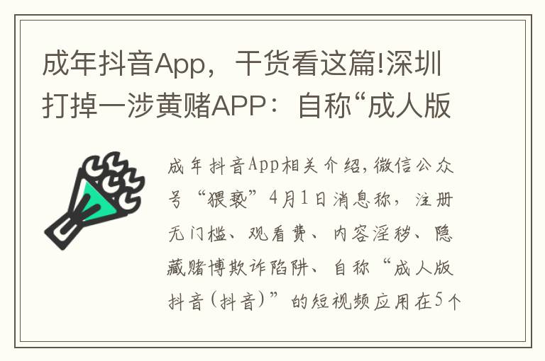 成年抖音App，干货看这篇!深圳打掉一涉黄赌APP：自称“成人版抖音”，获利过千万