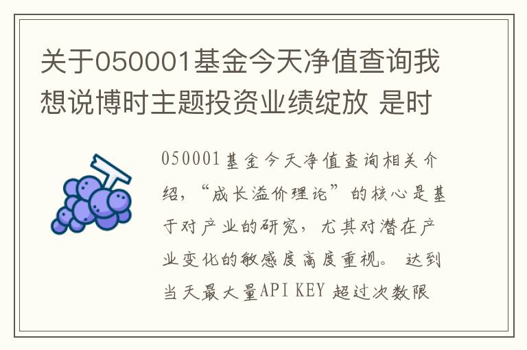 关于050001基金今天净值查询我想说博时主题投资业绩绽放 是时候聊聊“成长溢价理论”了