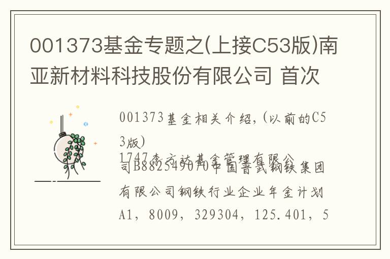 001373基金专题之(上接C53版)南亚新材料科技股份有限公司 首次公开发行股票并在科创板上市网下初步配售结果及网上中签结果公告(下转C55版)