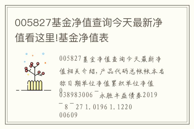 005827基金净值查询今天最新净值看这里!基金净值表