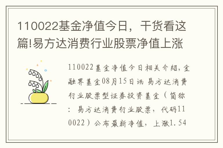 110022基金净值今日，干货看这篇!易方达消费行业股票净值上涨1.54% 请保持关注