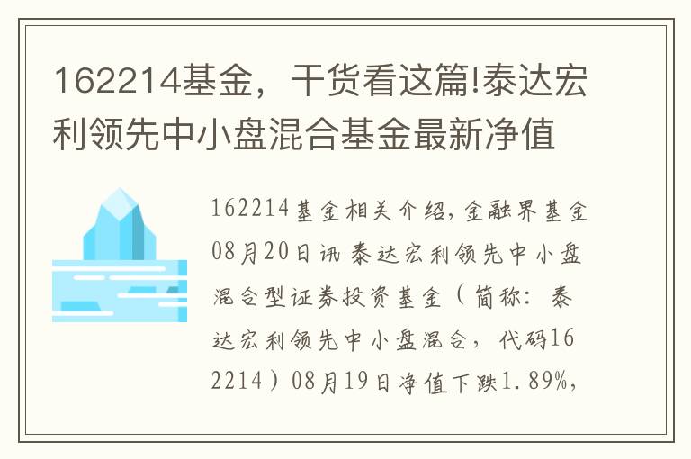 162214基金，干货看这篇!泰达宏利领先中小盘混合基金最新净值跌幅达1.89%