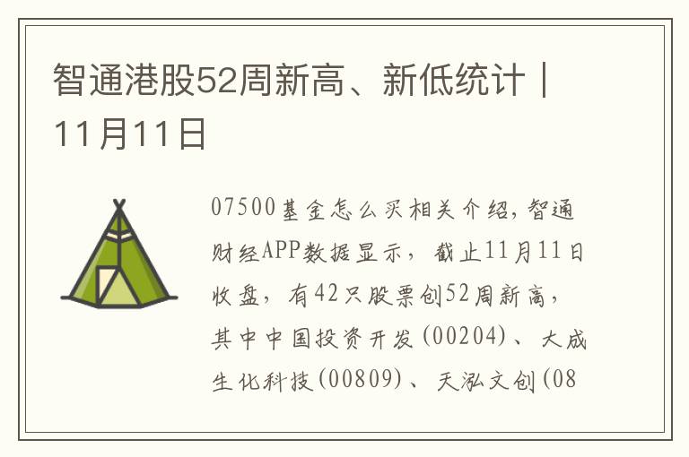 智通港股52周新高、新低统计｜11月11日