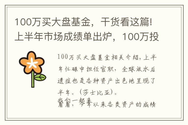 100万买大盘基金，干货看这篇!上半年市场成绩单出炉，100万投哪类资产是最大赢家？