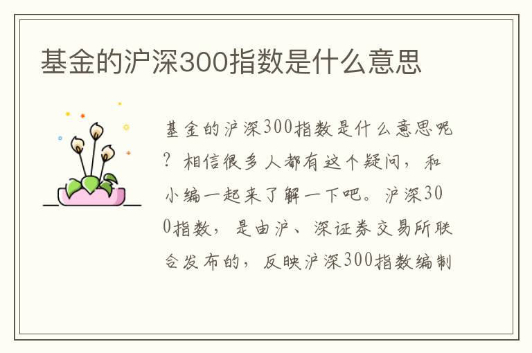 基金的沪深300指数是什么意思