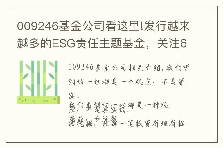 009246基金公司看这里!发行越来越多的ESG责任主题基金，关注6只