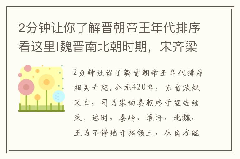 2分钟让你了解晋朝帝王年代排序看这里!魏晋南北朝时期，宋齐梁陈四国到底谁强？