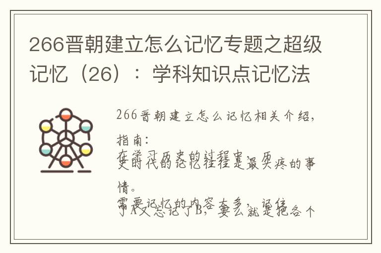 266晋朝建立怎么记忆专题之超级记忆（26）：学科知识点记忆法 2 --- 历史年代记忆