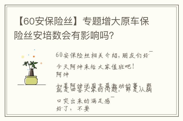 【60安保险丝】专题增大原车保险丝安培数会有影响吗？